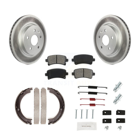 Rear Disc Coated Rotors Semi-Metallic Pads Parking Shoes & Hardware Kit For Cadillac XTS KGS-103500