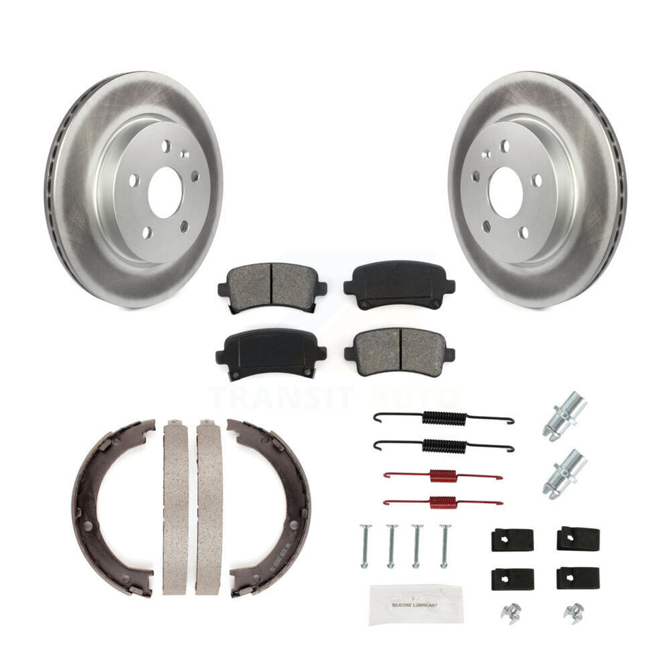 Rear Disc Coated Rotors Semi-Metallic Pads Parking Shoes & Hardware Kit For Cadillac XTS KGS-103500