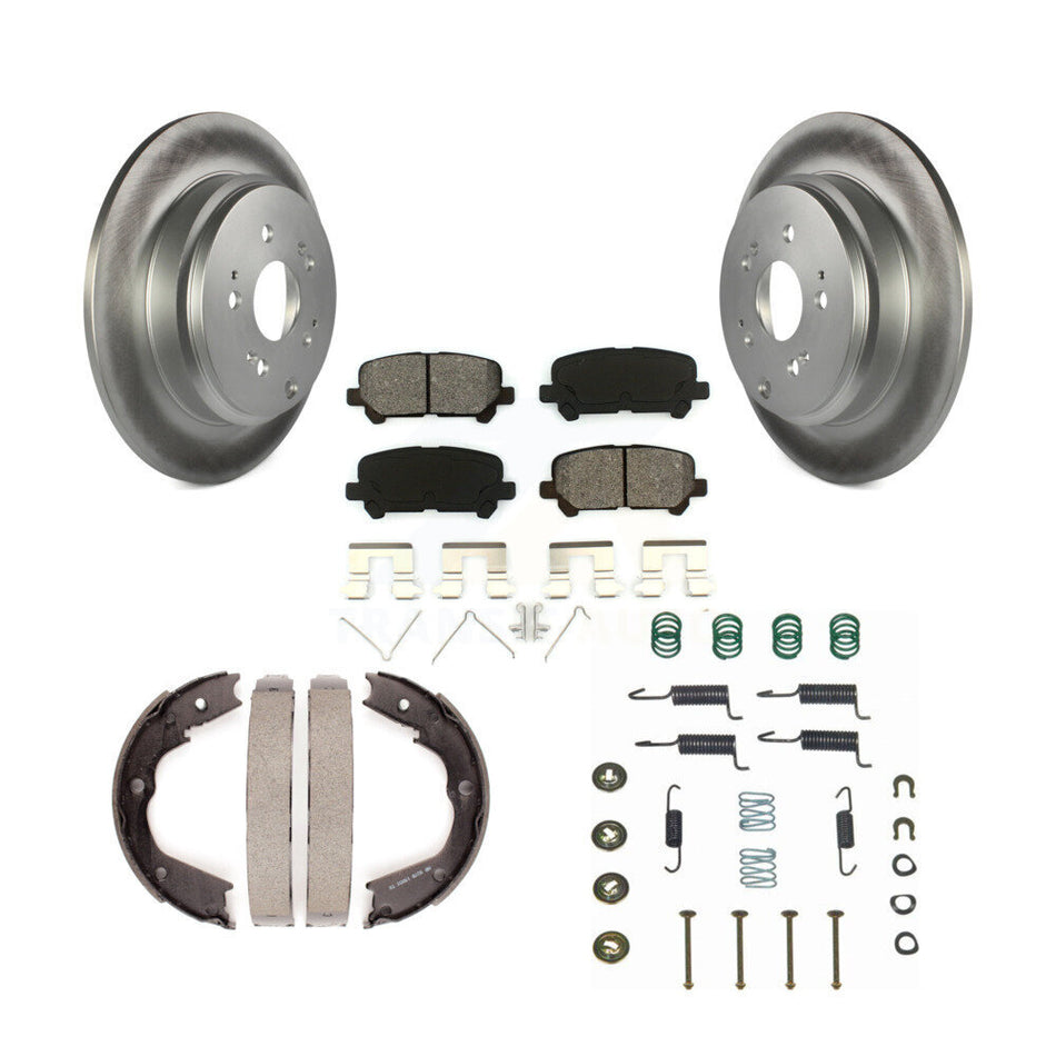 Rear Disc Coated Rotors Semi-Metallic Pads Parking Shoes Hardware Kit For Honda Pilot MDX KGS-103511