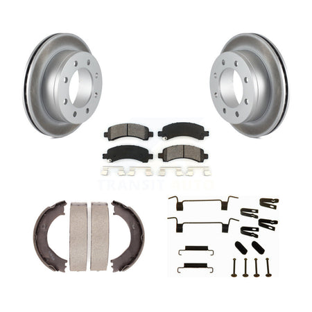 Rear Disc Coated Rotors Semi-Metallic Pads Parking Shoes & Hardware Kit For Chevrolet GMC KGS-103533