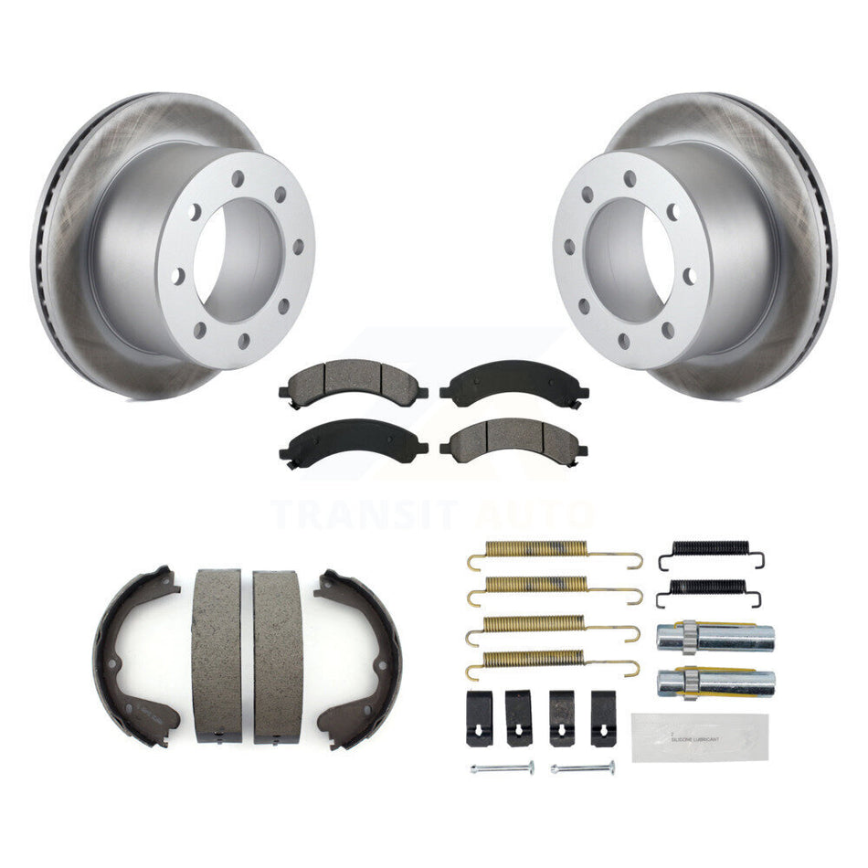 Rear Disc Coated Rotors Semi-Metallic Pads Parking Shoes Hardware Kit For Chevrolet 3500 KGS-103536