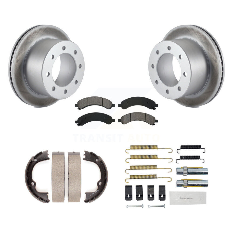 Rear Disc Coated Rotors Semi-Metallic Pads Parking Shoes Hardware Kit For GMC Savana 3500 KGS-103537
