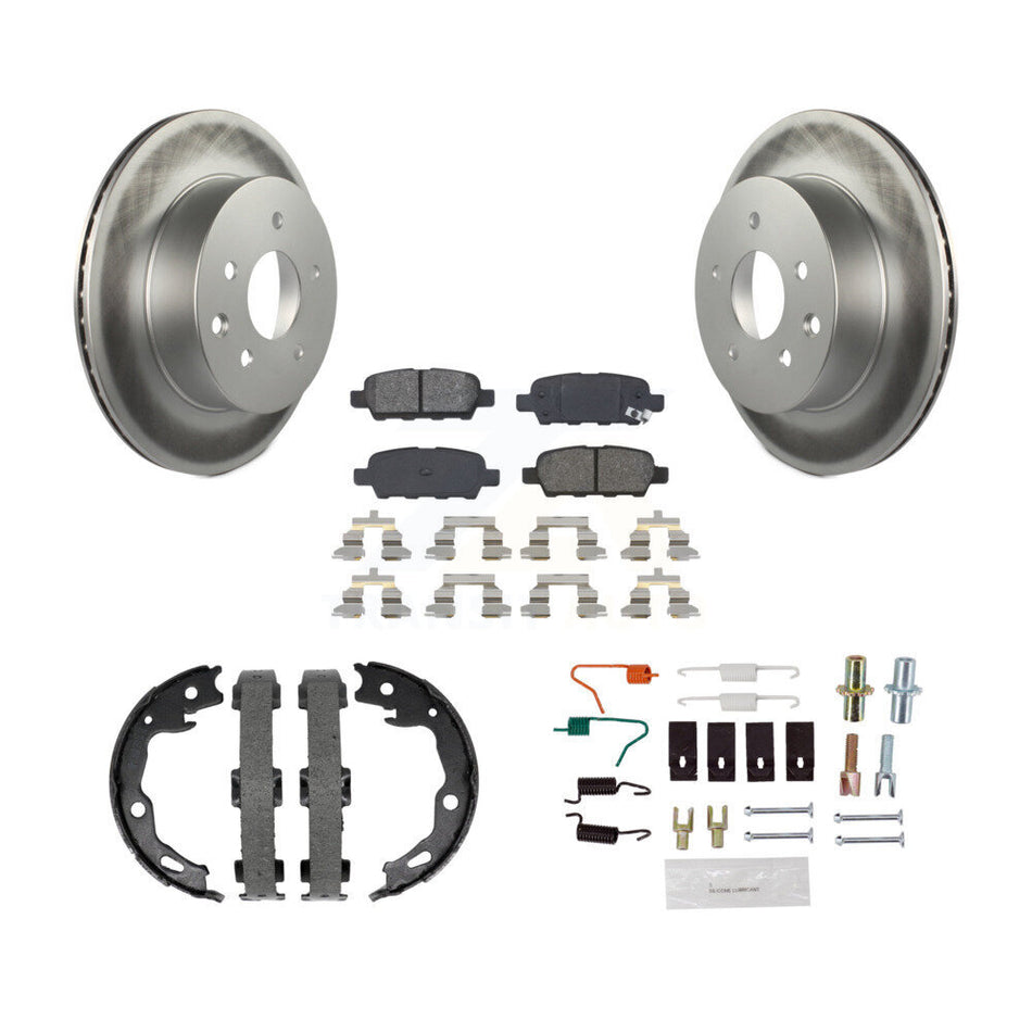 Rear Disc Coated Rotors Semi-Metallic Pads Parking Shoes & Hardware Kit For Nissan Rogue KGS-103544