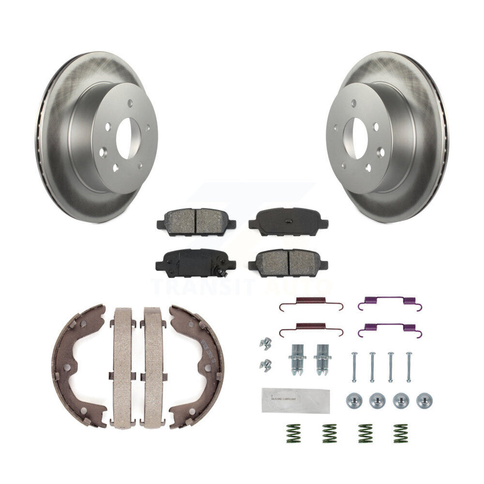 Rear Disc Coated Rotors Semi-Metallic Pads Parking Shoes & Hardware Kit For INFINITI G35 KGS-103545