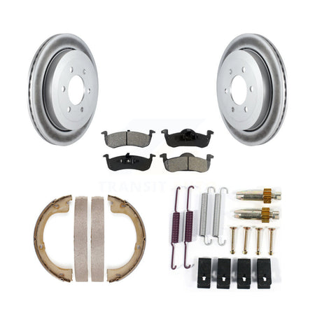 Rear Disc Coated Rotors Semi-Metallic Pads Parking Shoes Hardware Kit For Ford Expedition KGS-103547
