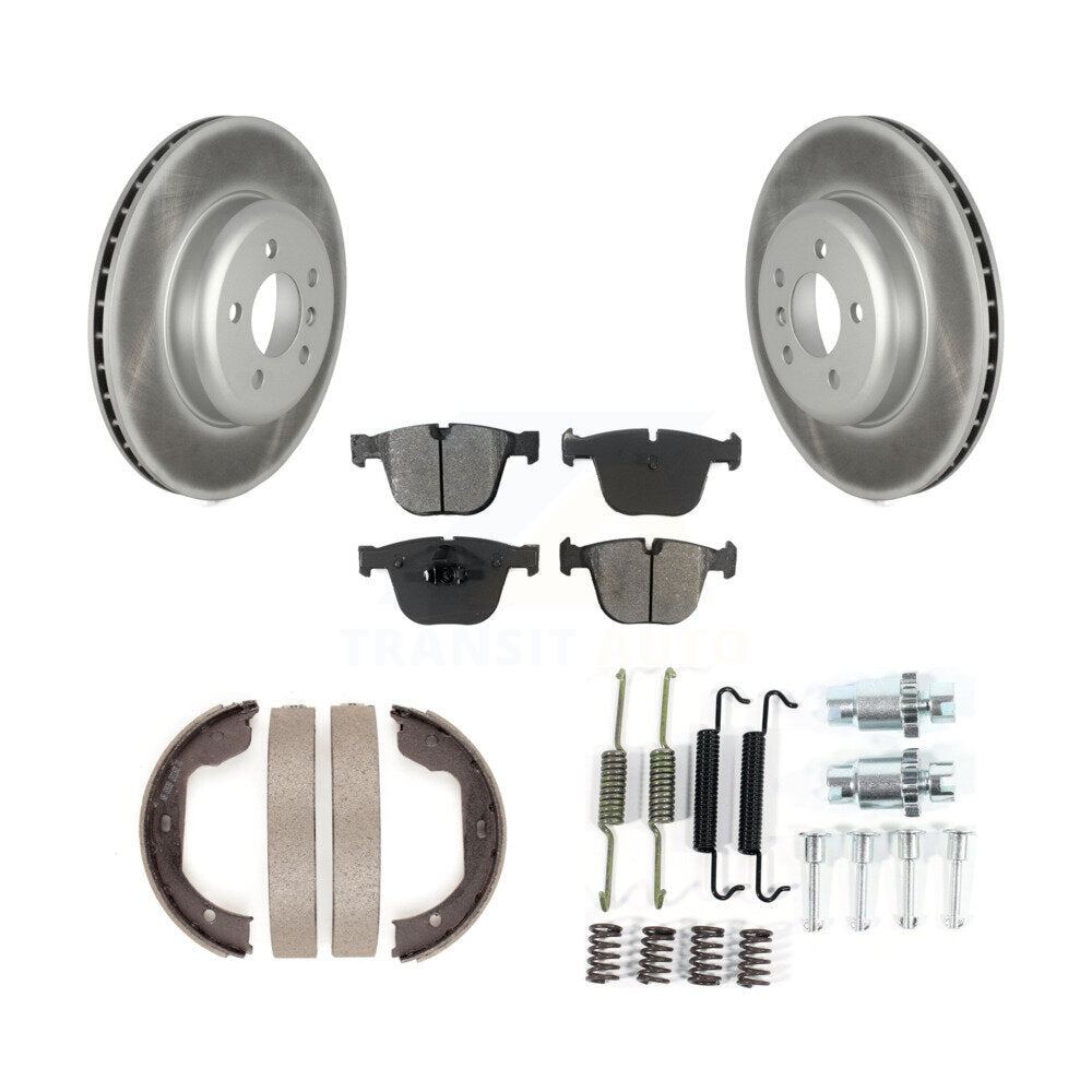 Rear Disc Coated Rotors Semi-Metallic Pads Parking Shoes & Hardware Kit For BMW 535i GT 7 KGS-103550