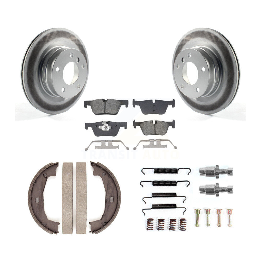 Rear Disc Coated Rotors Semi-Metallic Pads Parking Brake Shoes Hardware Kit For BMW 328i KGS-103557
