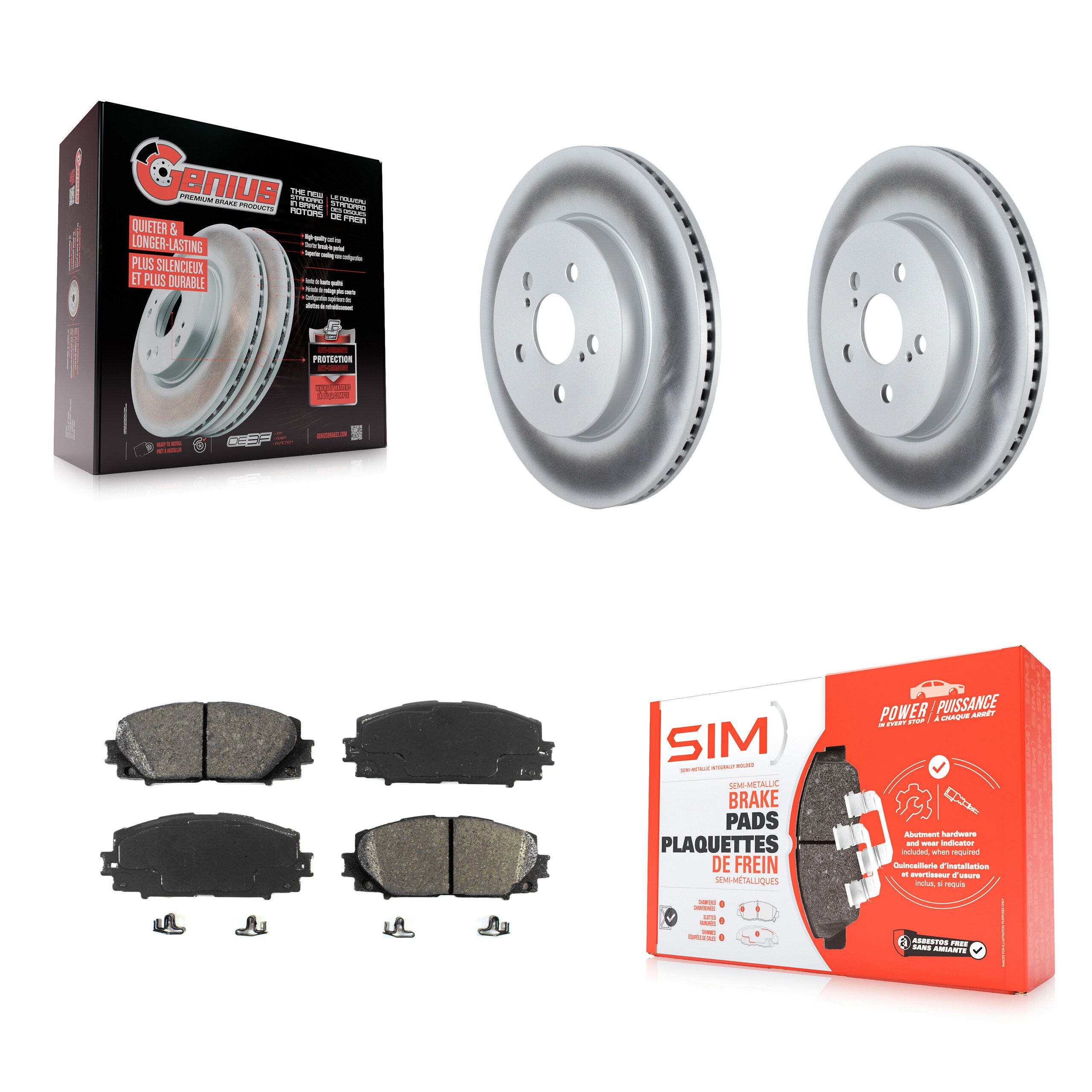 Front Coated Disc Brake Rotors And Semi-Metallic Pads Kit For Toyota Corolla Prius Prime KGS-103600