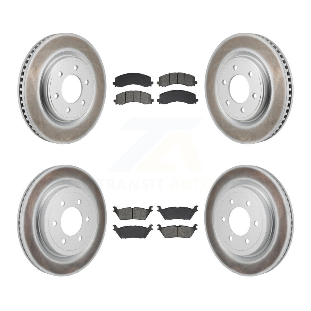 Front Rear Coated Disc Brake Rotors And Semi-Metallic Pads Kit For Ford F-150 KGS-103627