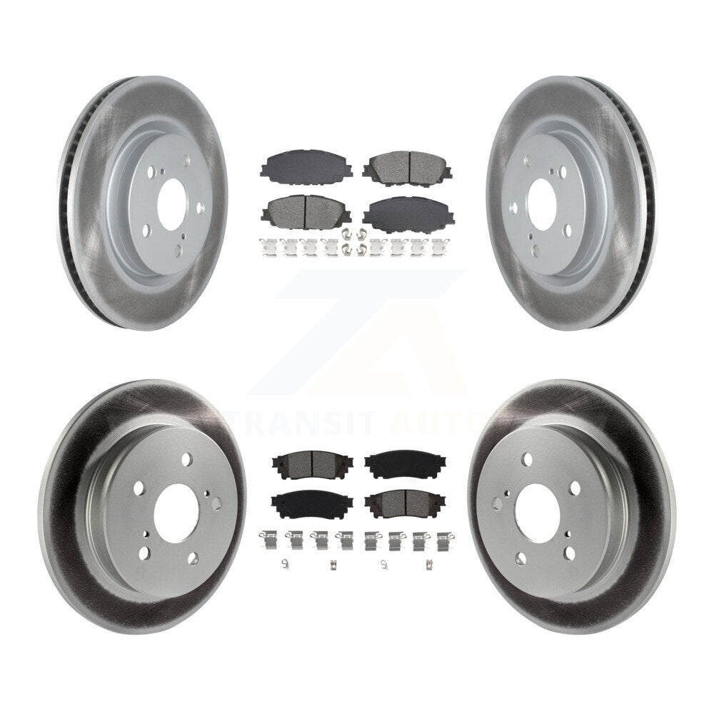 Front Rear Coated Disc Brake Rotors And Semi-Metallic Pads Kit For 2023 Toyota Prius AWD KGS-103645