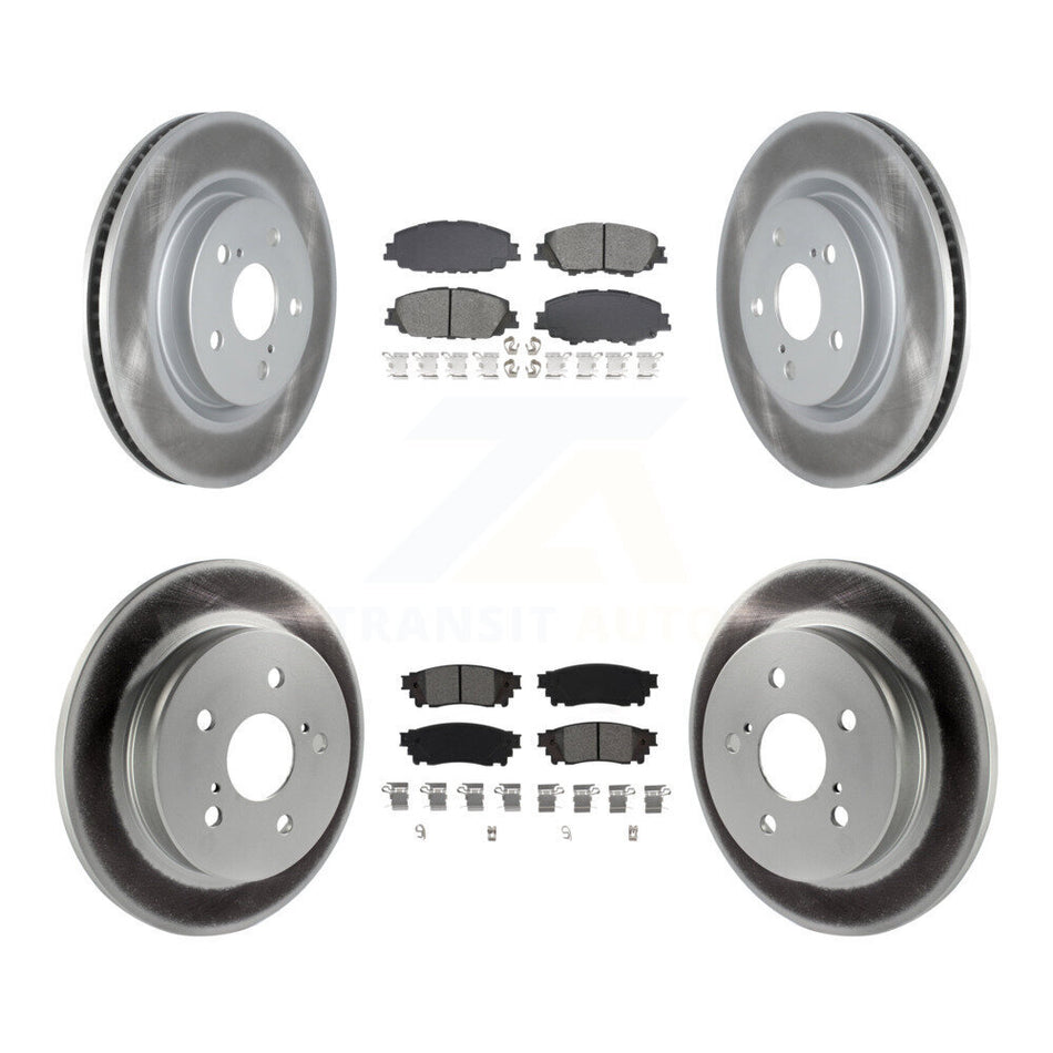 Front Rear Coated Disc Brake Rotors And Semi-Metallic Pads Kit For 2023 Toyota Prius AWD KGS-103645