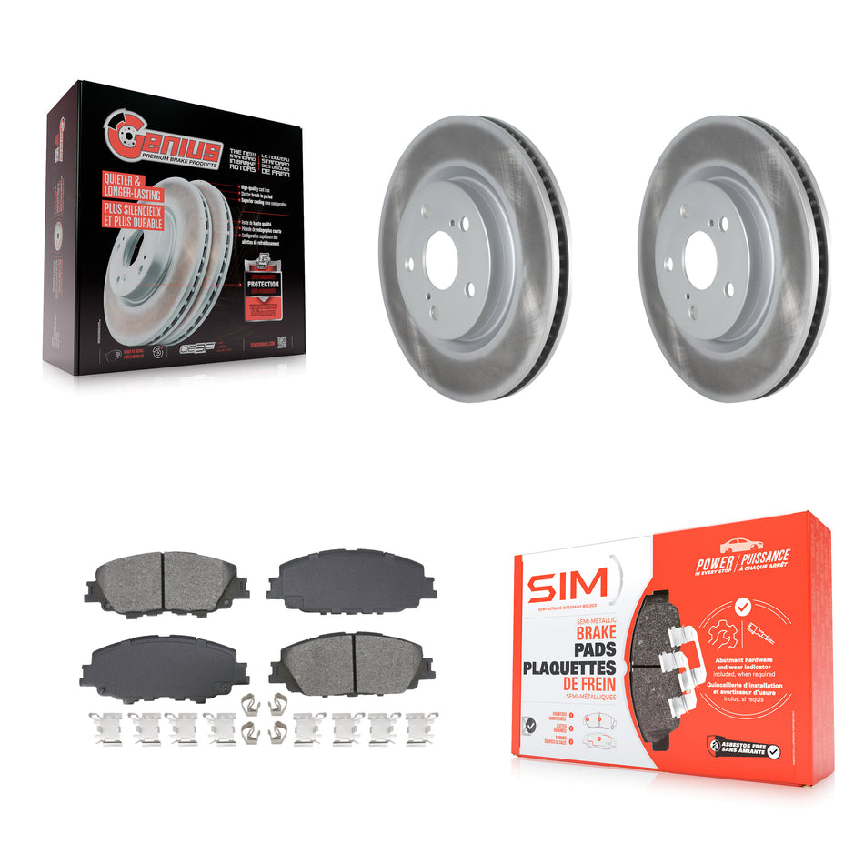 Front Coated Disc Brake Rotors And Semi-Metallic Pads Kit For 2023-2024 Toyota Prius AWD KGS-103671