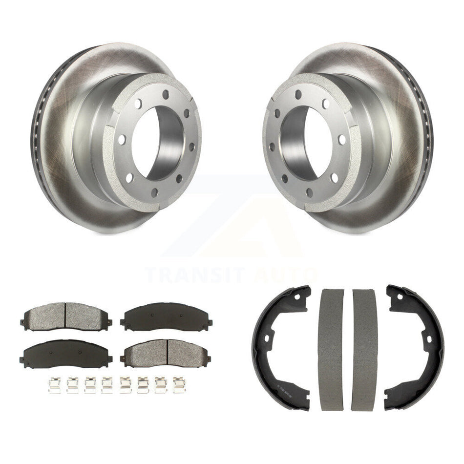 Rear Disc Coated Rotors Semi-Metallic Pads & Parking Shoes Kit For Ford F-350 Super Duty KGS-103705