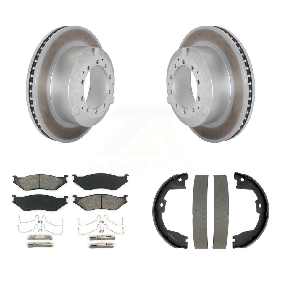 Rear Disc Coated Rotors Semi-Metallic Pads & Parking Shoes Kit For Ford F-450 Super Duty KGS-103706