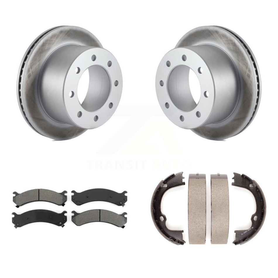 Rear Disc Coated Rotors Semi-Metallic Pads Parking Brake Shoes Kit For GMC Sierra 3500 HD KGS-103720