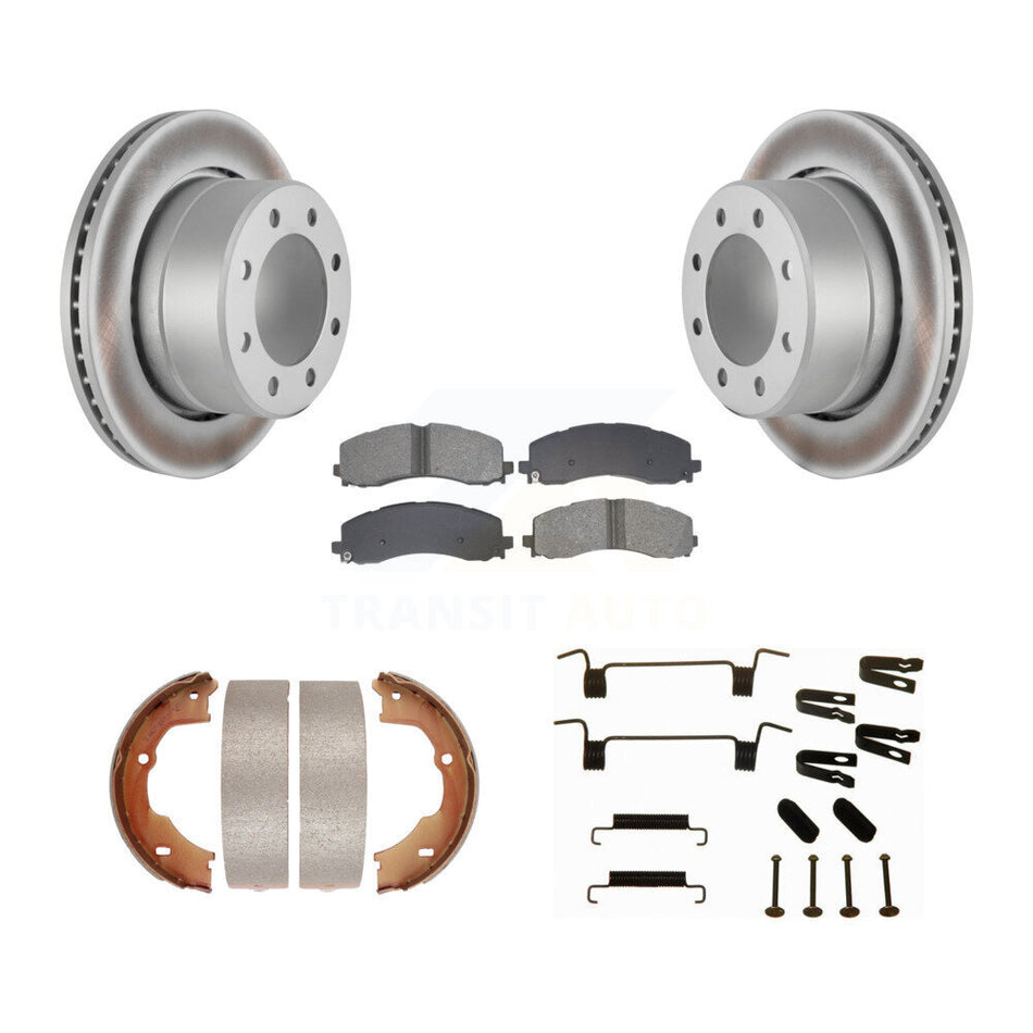 Rear Disc Coated Rotors Semi-Metallic Pads Parking Brake Shoes Hardware Kit For Ram 3500 KGS-103724