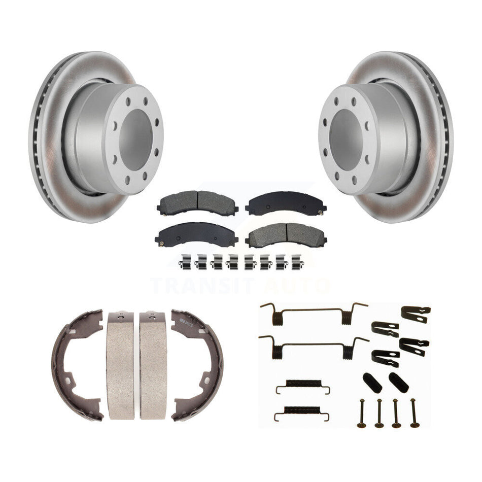 Rear Disc Coated Rotors Semi-Metallic Pads Parking Brake Shoes Hardware Kit For Ram 3500 KGS-103725