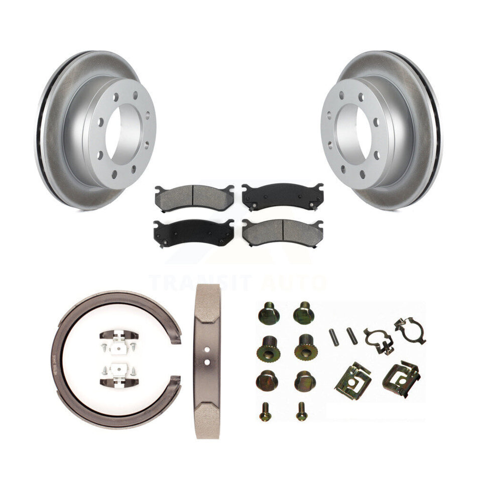 Rear Disc Coated Rotors Semi-Metallic Pads Parking Shoes Hardware Kit For GMC Sierra 2500 KGS-103727