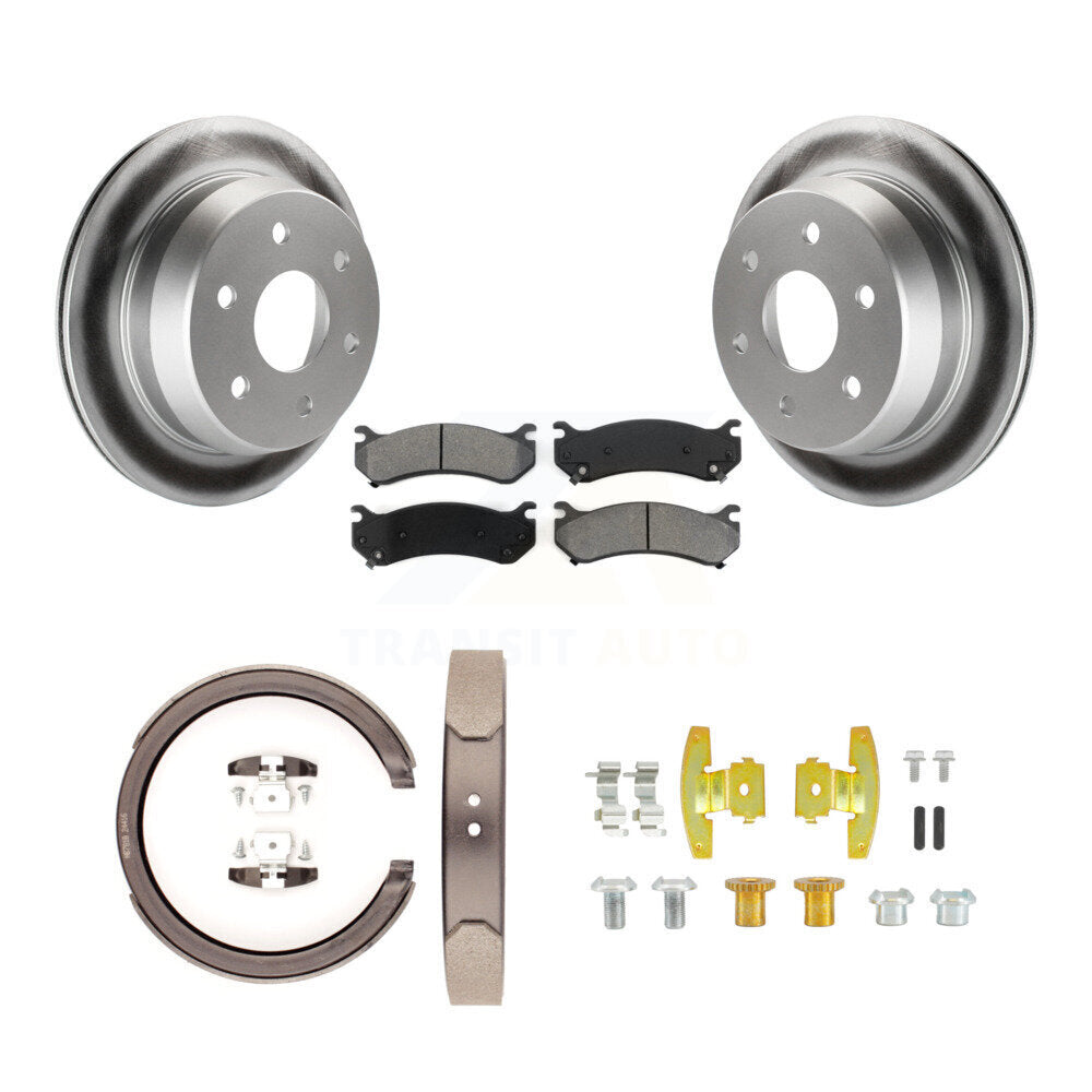 Rear Disc Coated Rotors Semi-Metallic Pads Parking Brake Shoes And Hardware Kit For KGS-103729