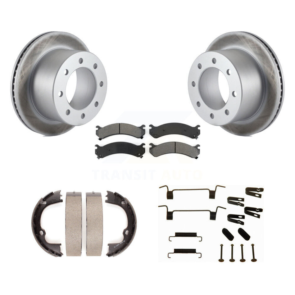 Rear Disc Coated Rotors Semi-Metallic Pads Parking Shoes Hardware Kit For GMC Sierra 3500 KGS-103731
