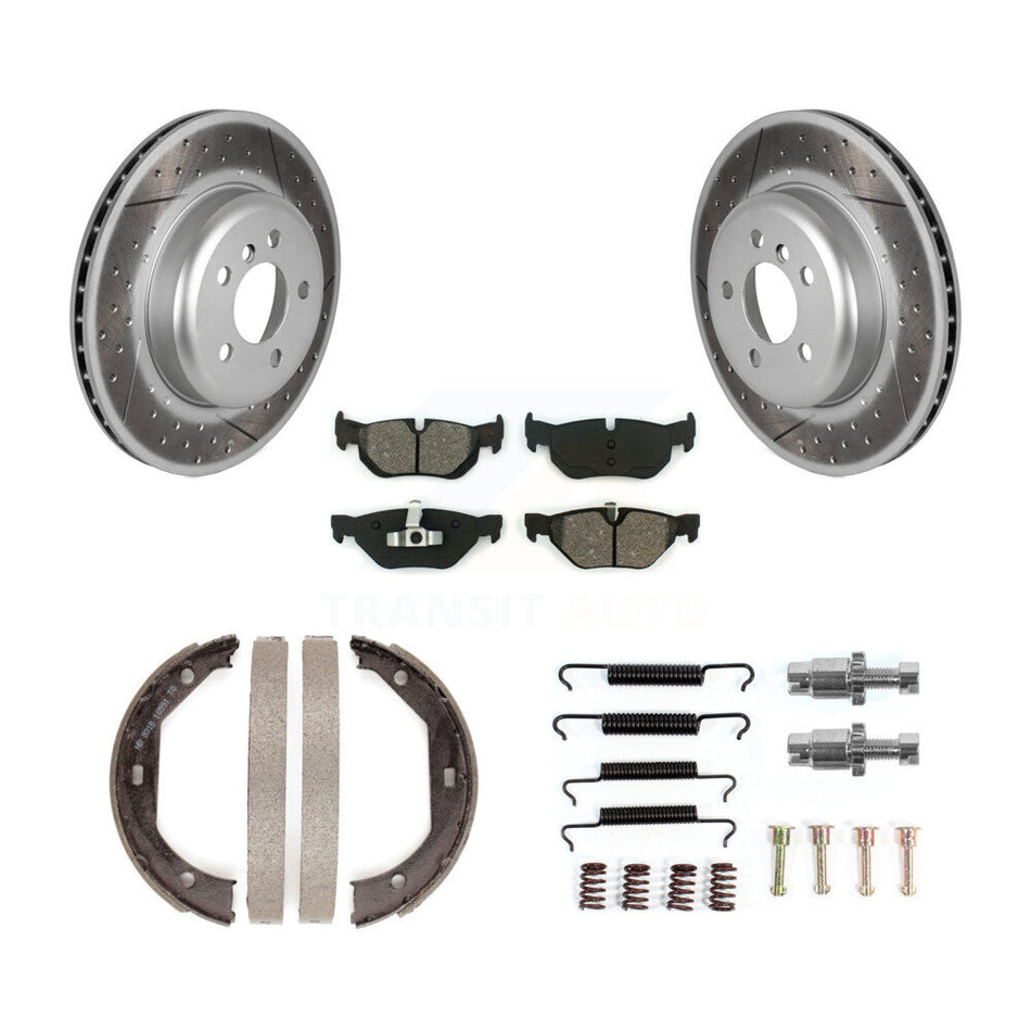 Rear Disc Coated Rotors Semi-Metallic Pads Parking Shoes Hardware Kit For BMW 328i xDrive KGS-103732