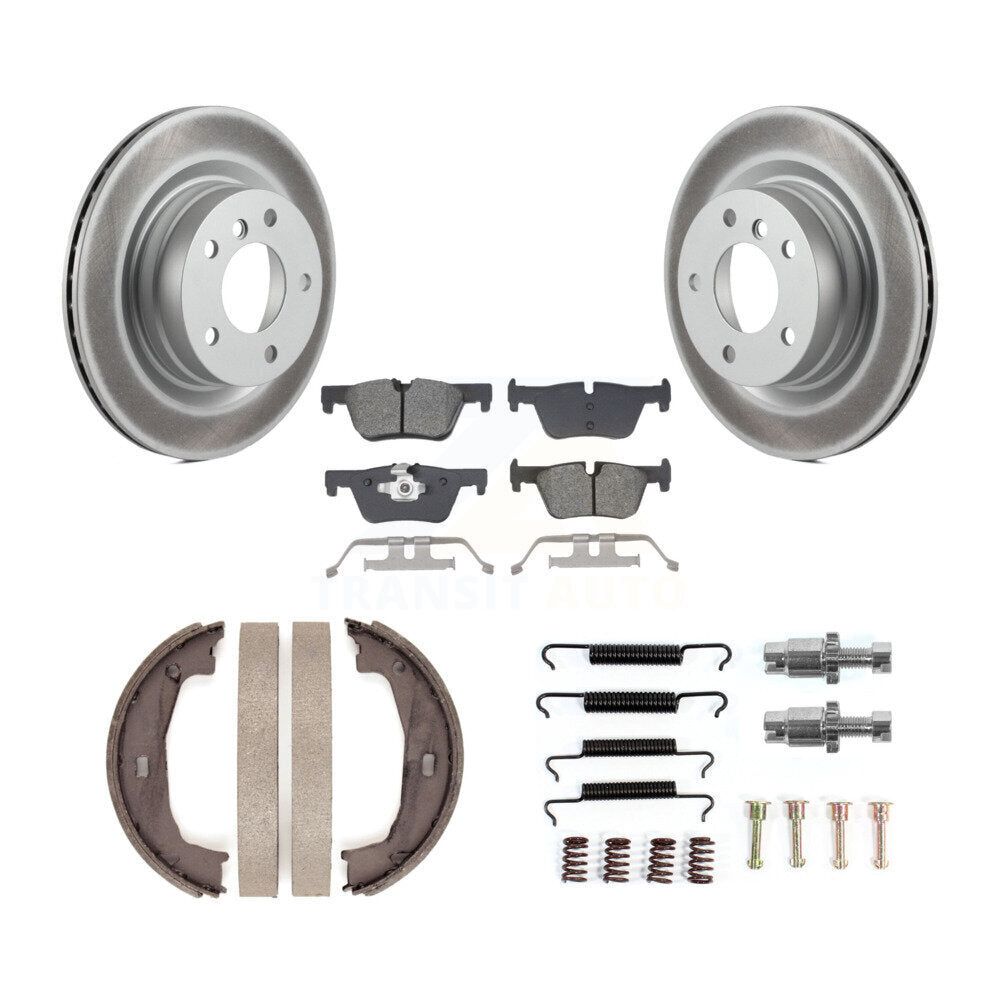 Rear Disc Coated Rotors Semi-Metallic Pads Parking Brake Shoes Hardware Kit For BMW 328i KGS-103734