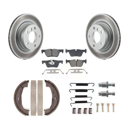 Rear Disc Coated Rotors Semi-Metallic Pads Parking Brake Shoes Hardware Kit For BMW 328i KGS-103734
