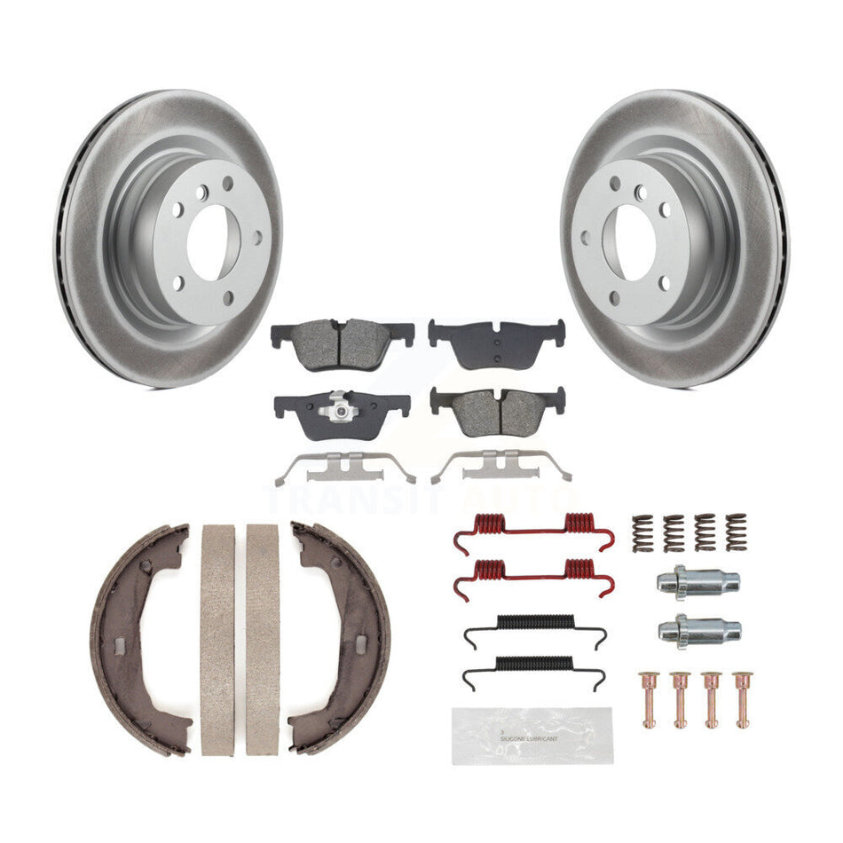Rear Disc Coated Rotors Semi-Metallic Pads Parking Brake Shoes Hardware Kit For BMW 328i KGS-103735