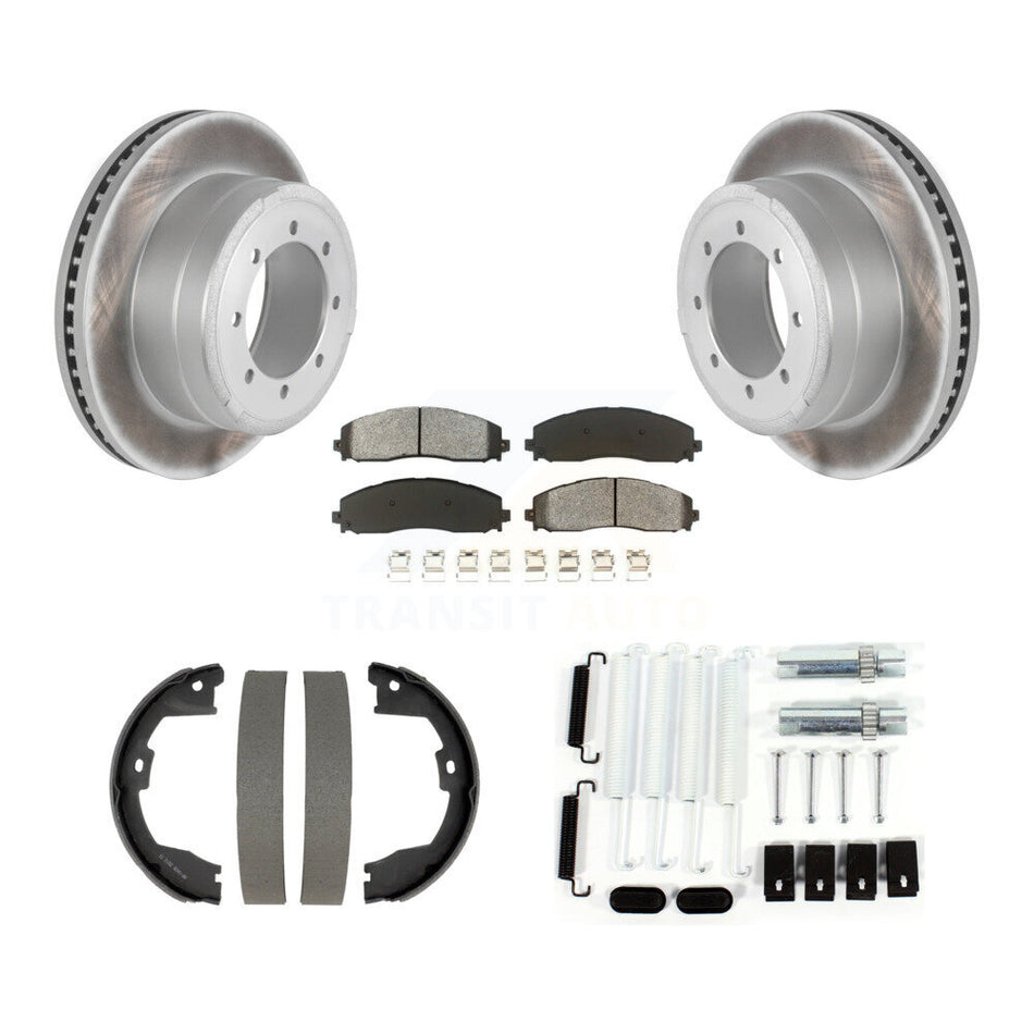 Rear Disc Coated Rotors Semi-Metallic Pads Parking Shoes Hardware Kit For Ford F-350 Duty KGS-103761