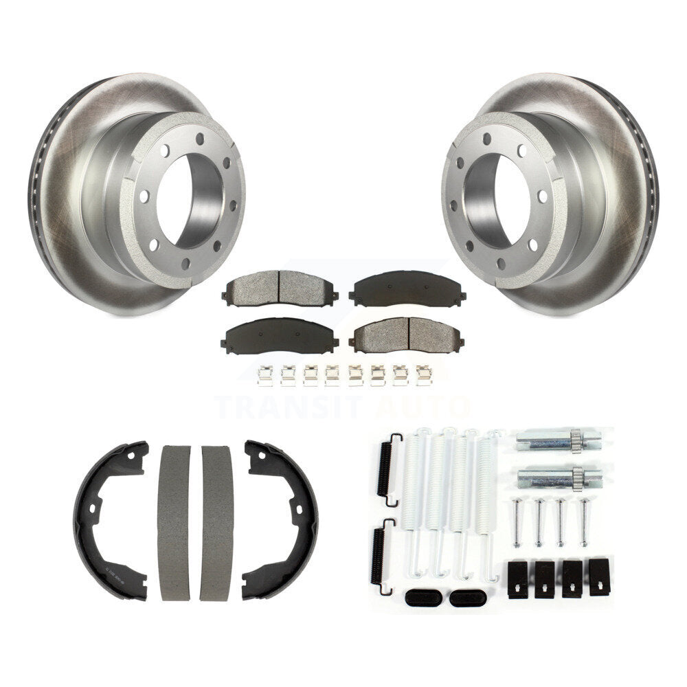 Rear Disc Coated Rotors Semi-Metallic Pads Parking Shoes Hardware Kit For Ford F-350 Duty KGS-103762