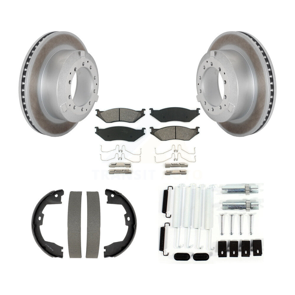 Rear Disc Coated Rotors Semi-Metallic Pads Parking Brake Shoes And Hardware Kit For KGS-103763