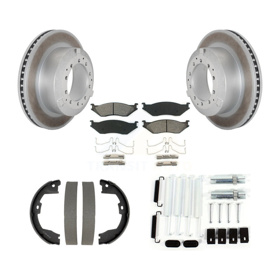 Rear Disc Coated Rotors Semi-Metallic Pads Parking Brake Shoes And Hardware Kit For KGS-103763