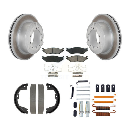 Rear Disc Coated Rotors Semi-Metallic Pads Parking Brake Shoes And Hardware Kit For KGS-103764