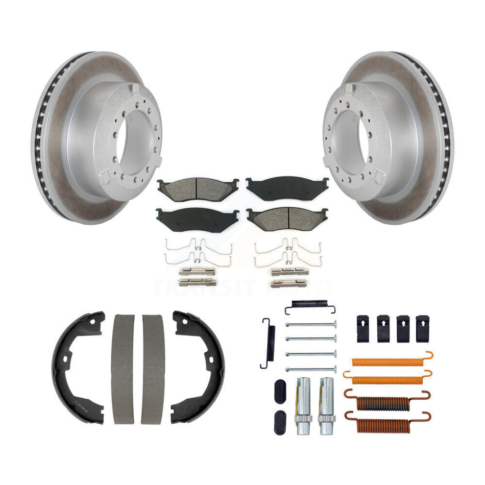 Rear Disc Coated Rotors Semi-Metallic Pads Parking Brake Shoes And Hardware Kit For KGS-103764