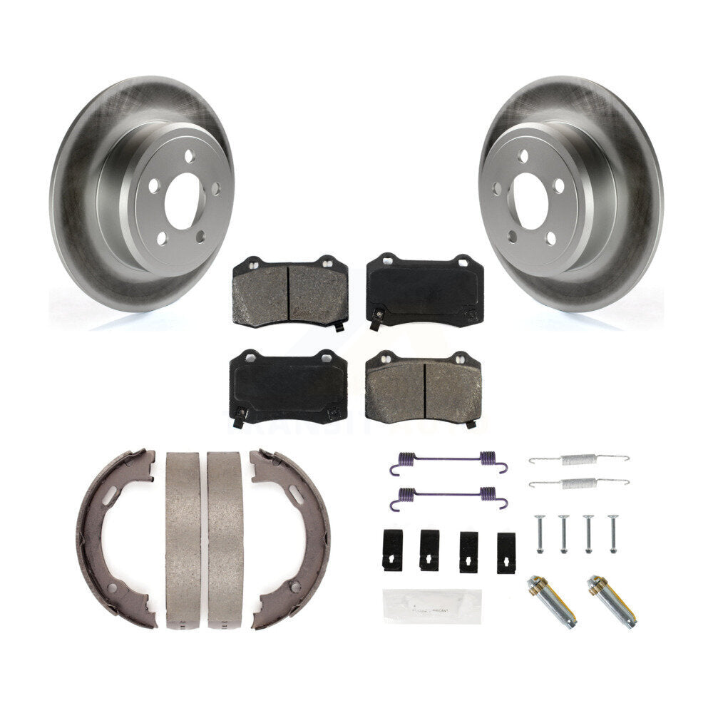 Rear Disc Coated Rotors Semi-Metallic Pads Parking Shoes & Hardware Kit For Chrysler 300 KGS-103767