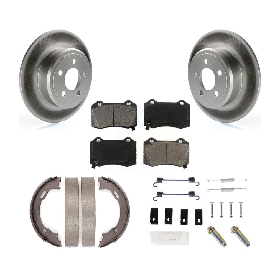 Rear Disc Coated Rotors Semi-Metallic Pads Parking Shoes & Hardware Kit For Chrysler 300 KGS-103767