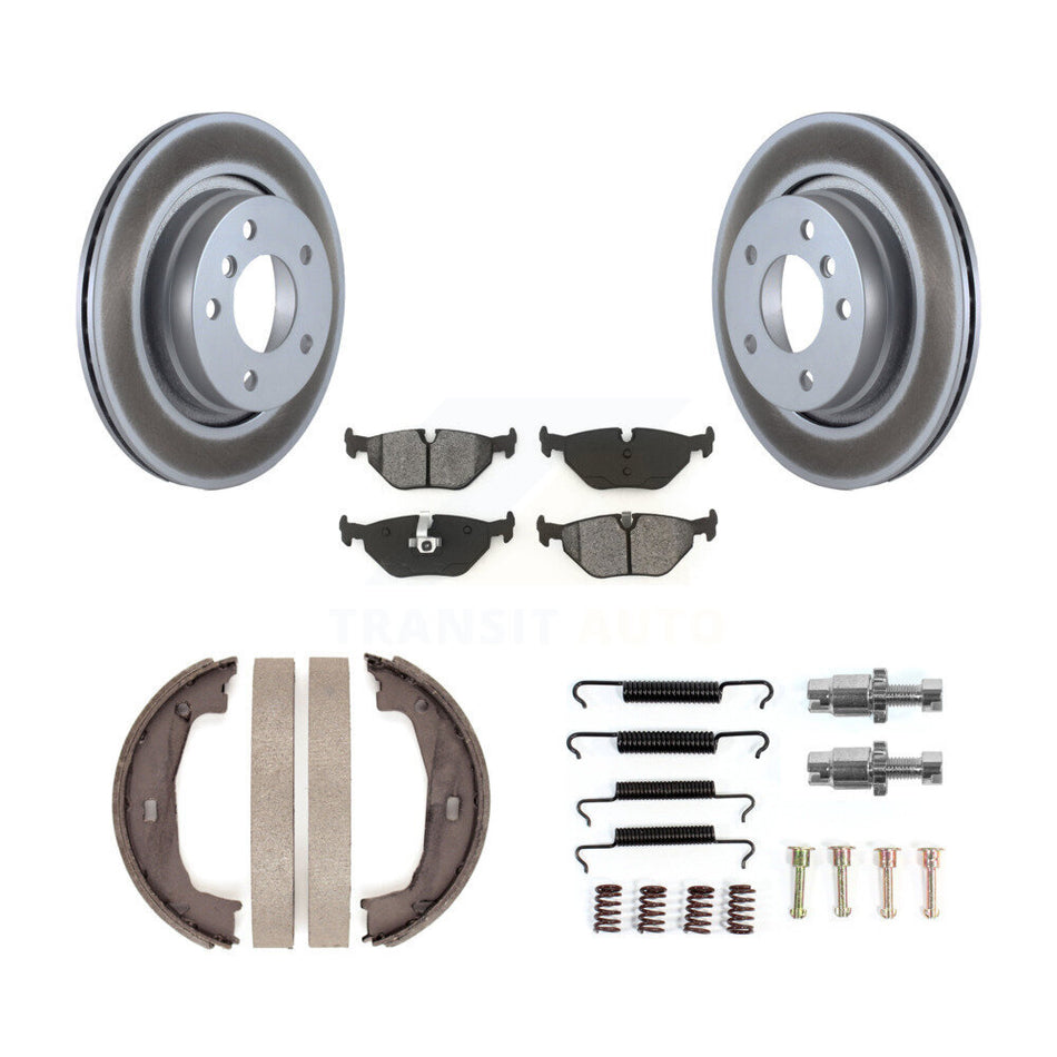 Rear Disc Coated Rotors Semi-Metallic Pads Parking Shoes Hardware Kit For BMW 325i 325Ci KGS-103773