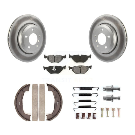 Rear Disc Coated Rotors Semi-Metallic Pads Parking Brake Shoes Hardware Kit For BMW 320i KGS-103774