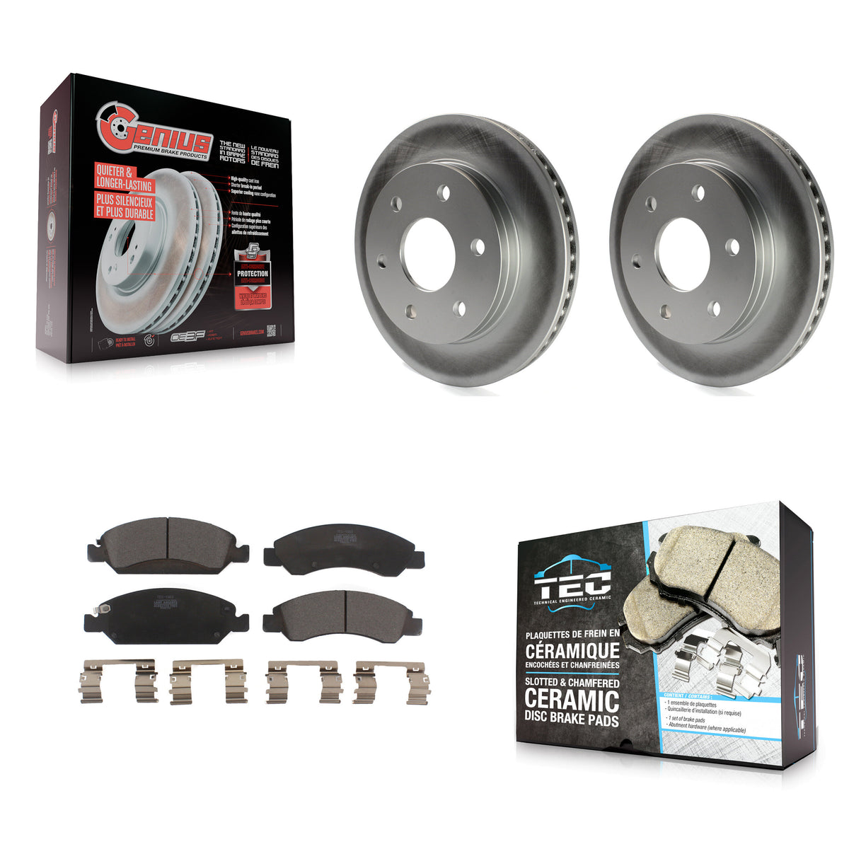 Front Coated Disc Brake Rotor & Ceramic Pad Kit For 2007 GMC Sierra 1500 rear brakes KGT-100010