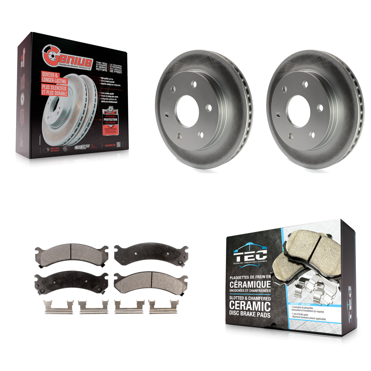 Front Coated Disc Brake Rotors Ceramic Pad Kit For 2006 Chevrolet Express 2500 GMC Savana KGT-100011