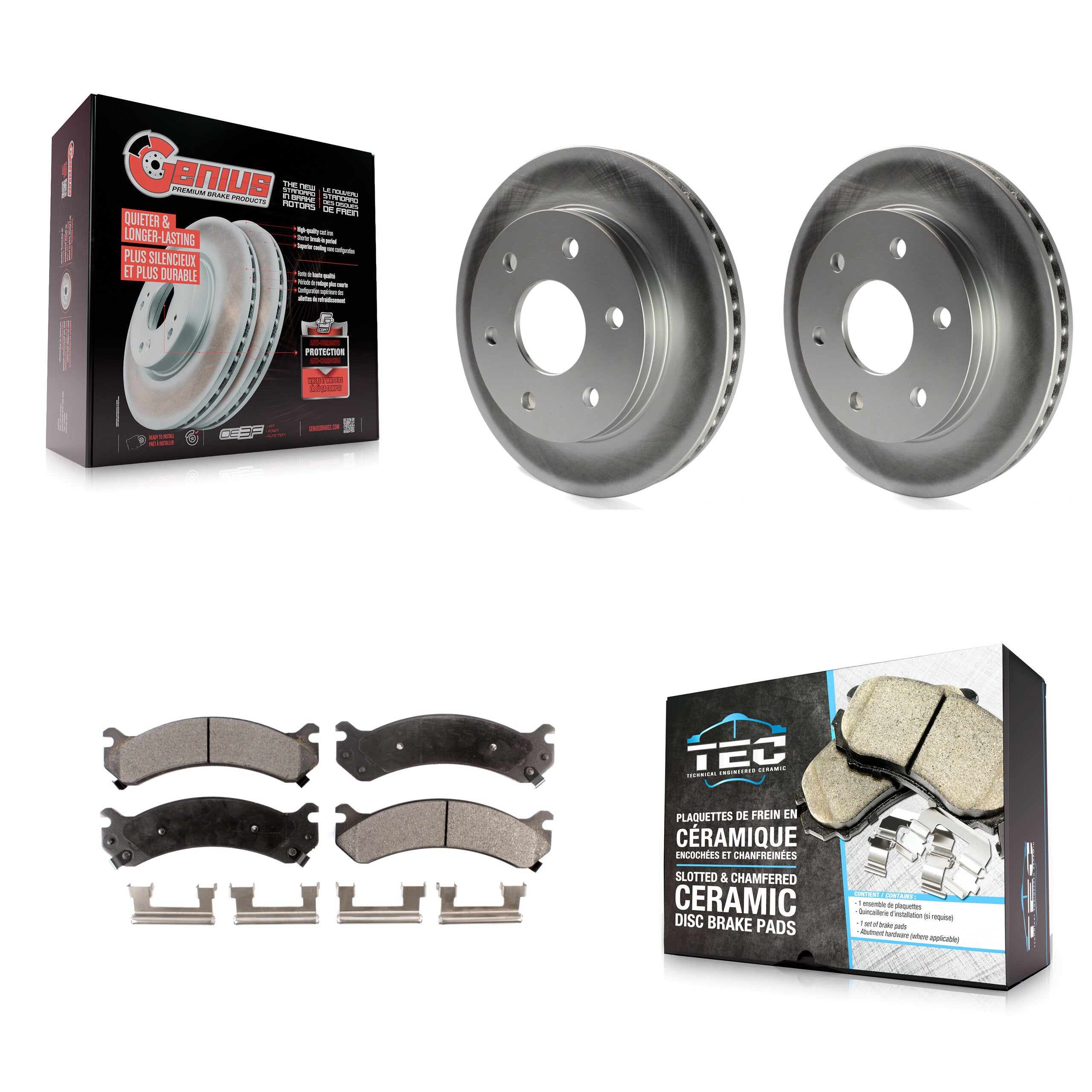 Front Coated Disc Brake Rotors Ceramic Pad Kit For 2006 Chevrolet Express 2500 GMC Savana KGT-100011