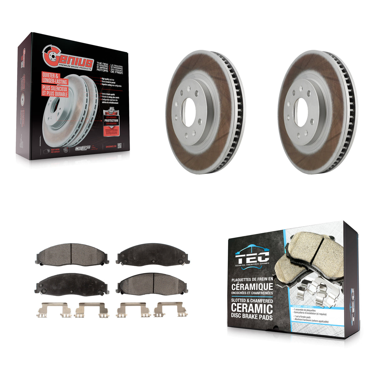 Front Coated Disc Brake Rotor & Ceramic Pad Kit For Cadillac CTS With Standard Suspension KGT-100022