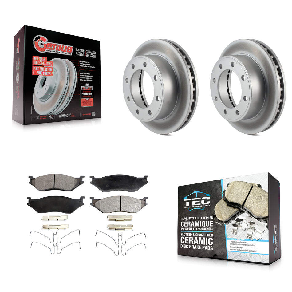 Front Coated Disc Brake Rotors And Ceramic Pads Kit For Ford F-550 Super Duty F-450 KGT-100084