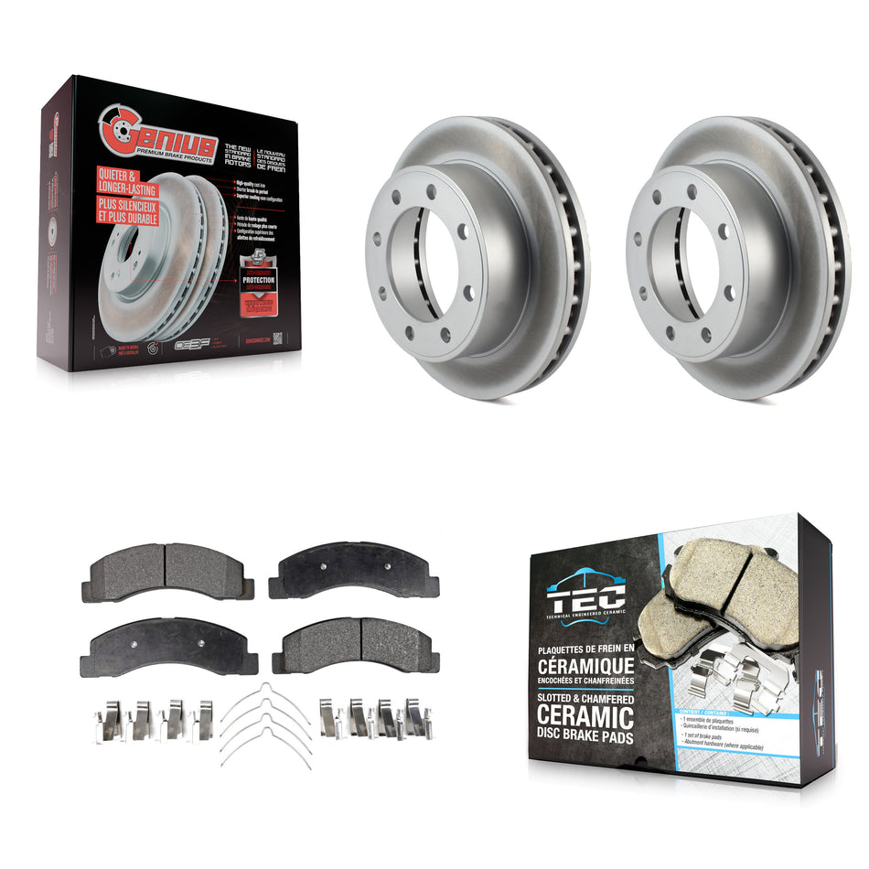 Front Coated Disc Brake Rotor & Ceramic Pad Kit For Ford F-350 Super Duty F-250 Excursion KGT-100085