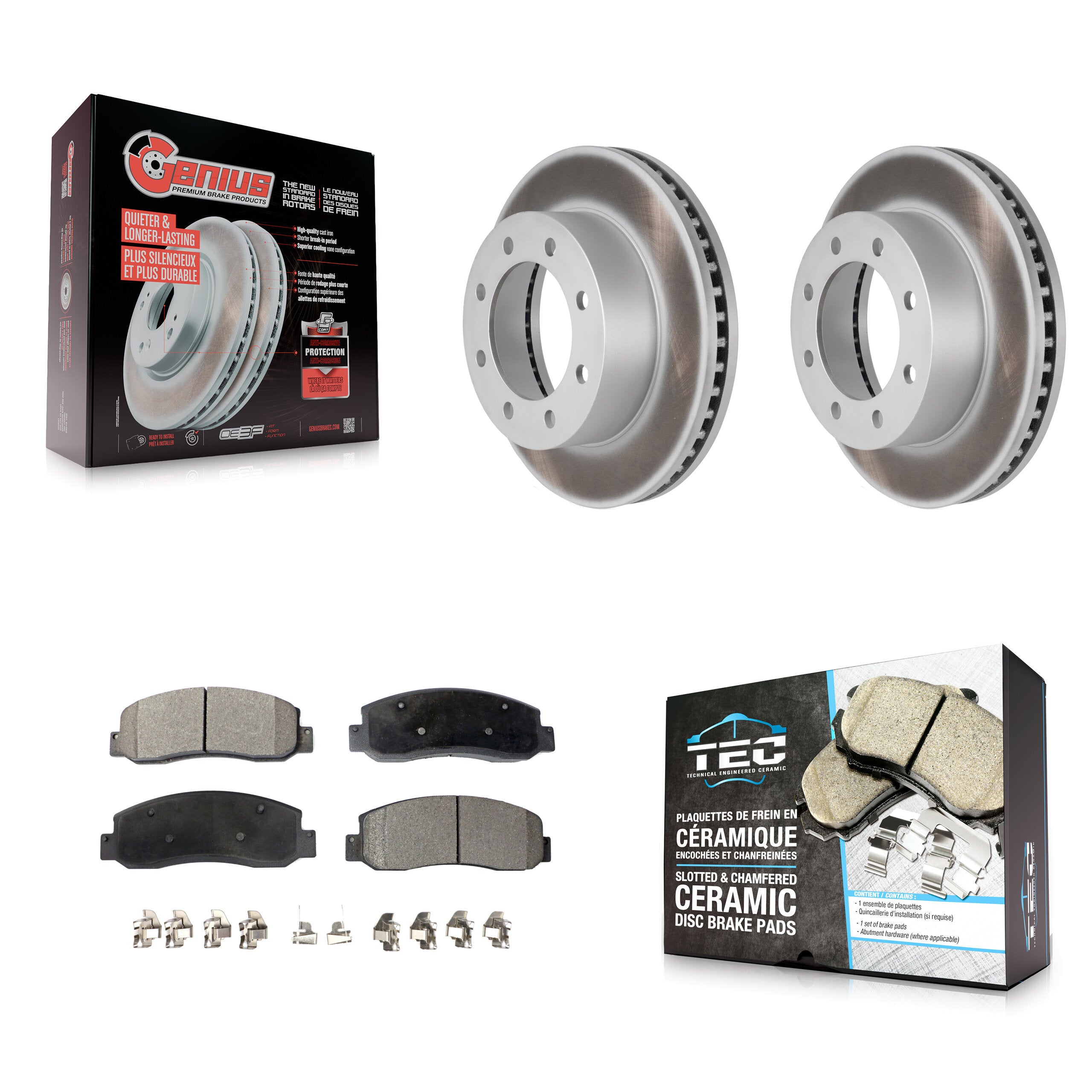 Front Coated Disc Brake Rotors And Ceramic Pads Kit For Ford F-250 Super Duty F-350 KGT-100097
