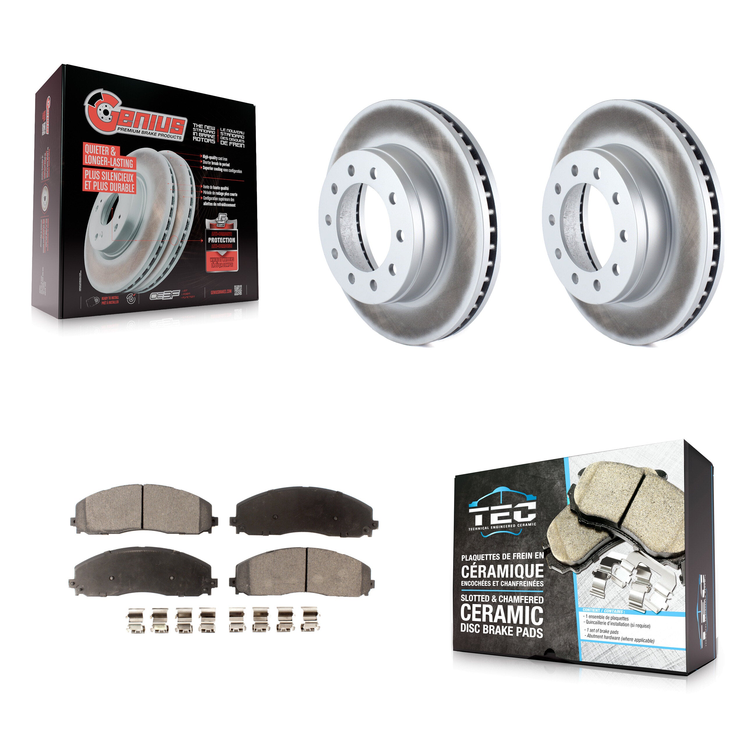 Front Coated Disc Brake Rotors And Ceramic Pads Kit For Ford F-350 Super Duty F-250 KGT-100102