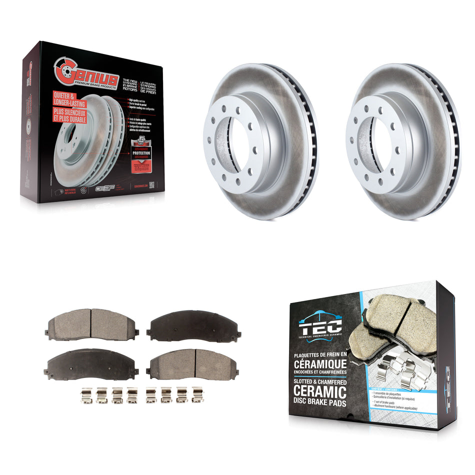 Front Coated Disc Brake Rotors And Ceramic Pads Kit For Ford F-350 Super Duty F-250 KGT-100102