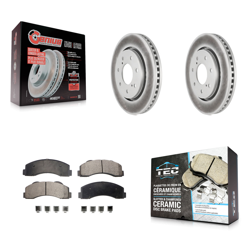Front Coated Disc Brake Rotors Ceramic Pad Kit For 2010-2014 Ford F-150 With 7 Lug Wheels KGT-100122