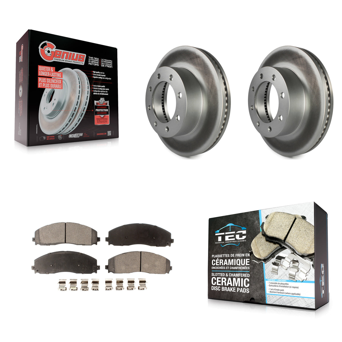 Front Coated Disc Brake Rotors And Ceramic Pads Kit For Ford F-350 Super Duty F-250 F-450 KGT-100129