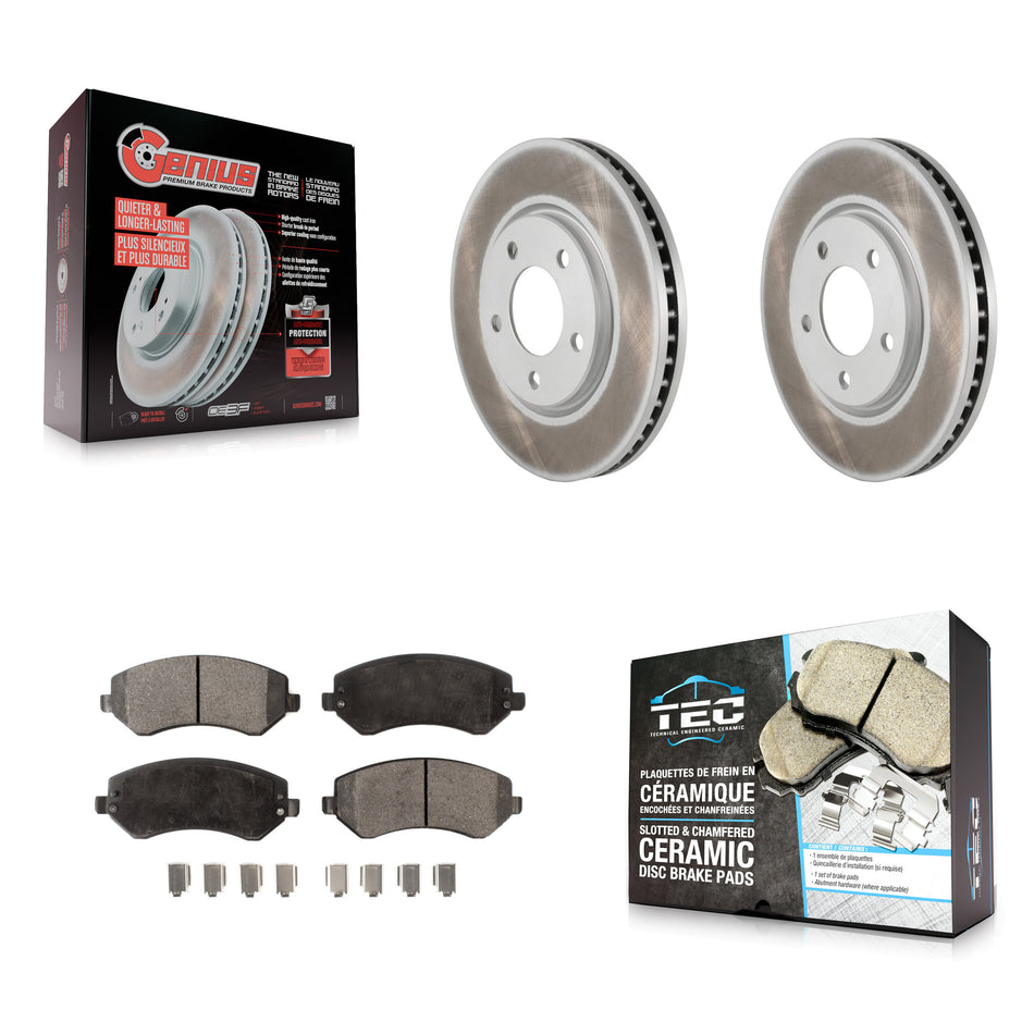 Front Coated Disc Brake Rotors & Ceramic Pad Kit For Dodge Grand Caravan Chrysler Voyager KGT-100152